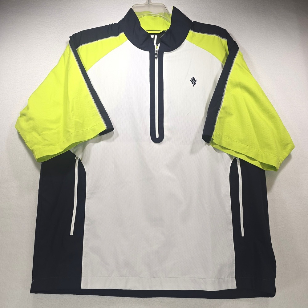 FootJoy Mens Large Golf Windshirt Short Sleeve 1/4 Zip White Navy Lime Green